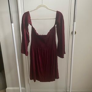 Maroon off the shoulder long sleeve dress